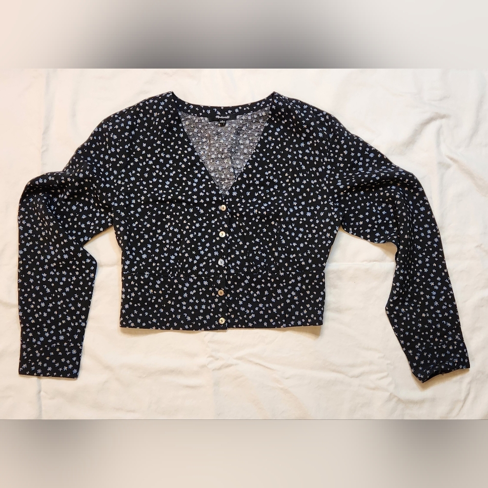 Madewell -‎ v-neck button-front long sleeve shirt Black size small